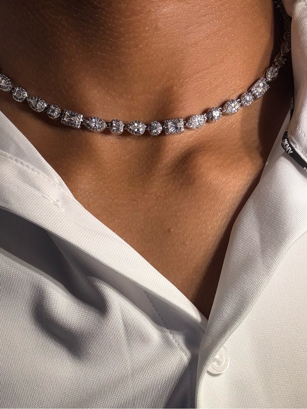 Kids Silver-Tone Cubic Zirconia Tennis Choker Necklace - Shiny Silver